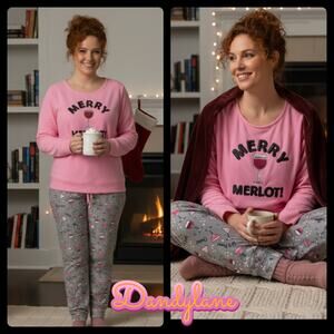 PJ Couture Pink Gray Wine Fleece Pjs Size 3X